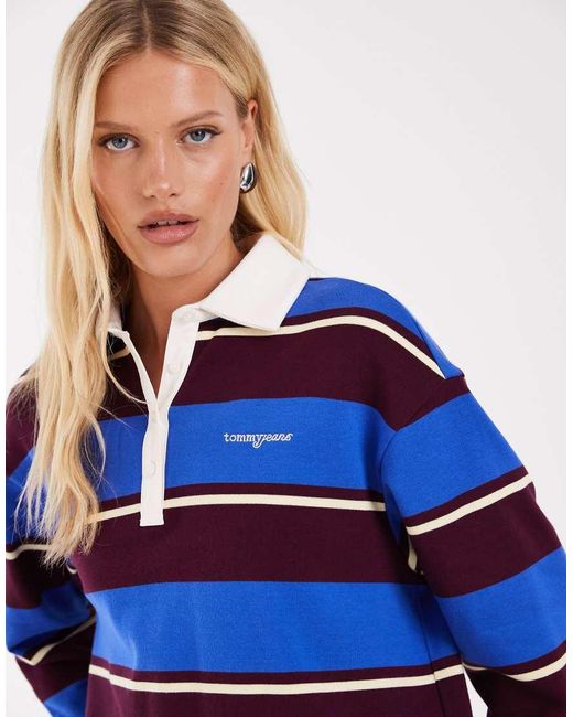 Tommy Hilfiger Blue Script Logo Relaxed Fit Rugby Shirt