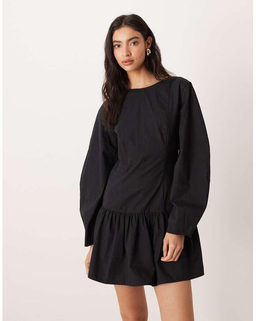 ASOS Black Cocoon Sleeve Drop Waist Mini Dress