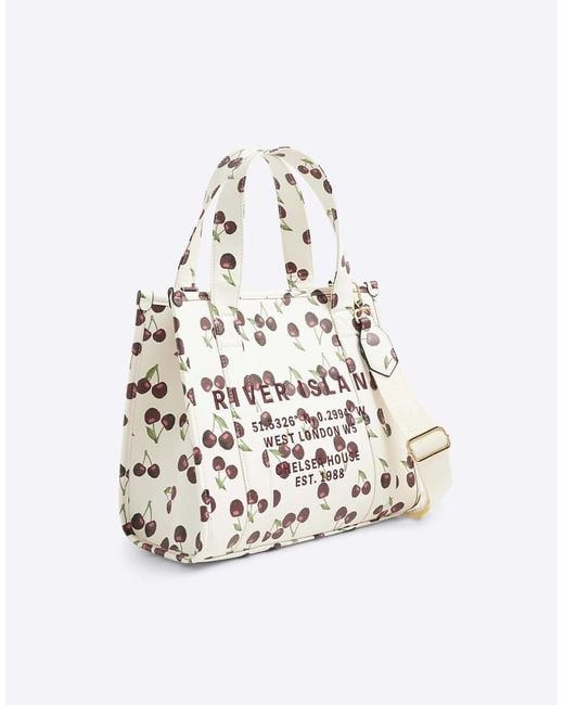 River Island White Cherry Embossed Tote Bag