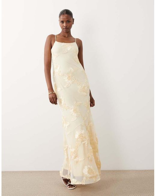 Vero Moda Natural Tonal Floral Embroidered Cami Maxi Dress