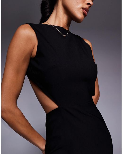 Vesper Black Bengaline Open Back Tie Detail Maxi Dress