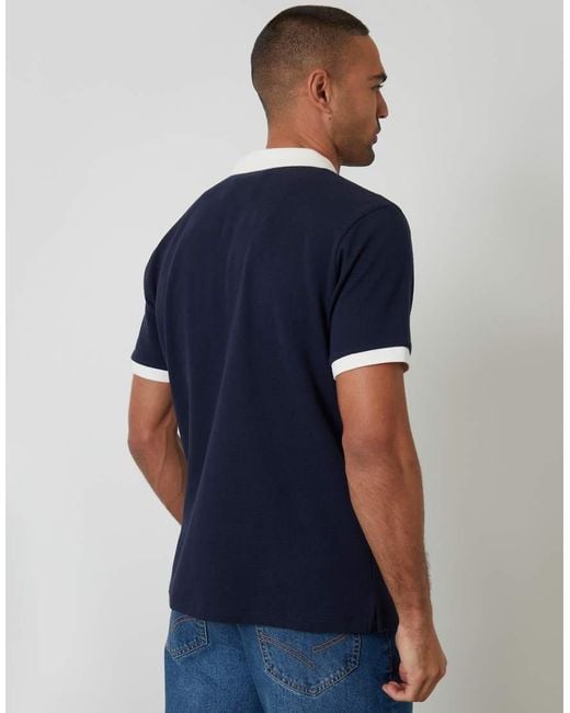 Threadbare Blue Trophy Neck Waffle Polo Shirt for men
