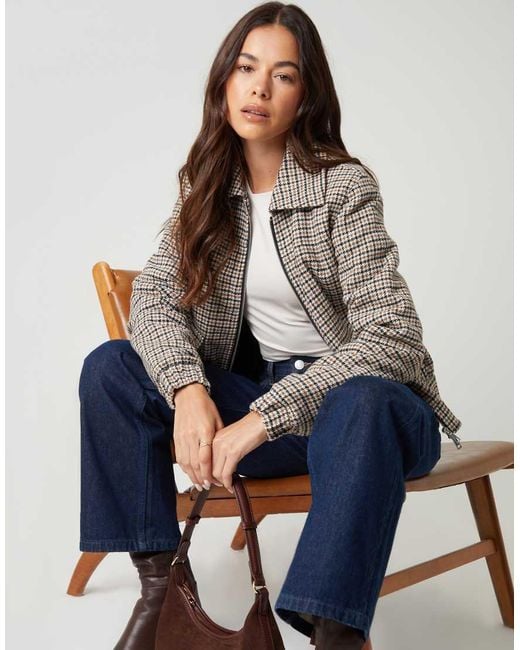 Threadbare Brown Houndstooth Check Faux Wool Jacket