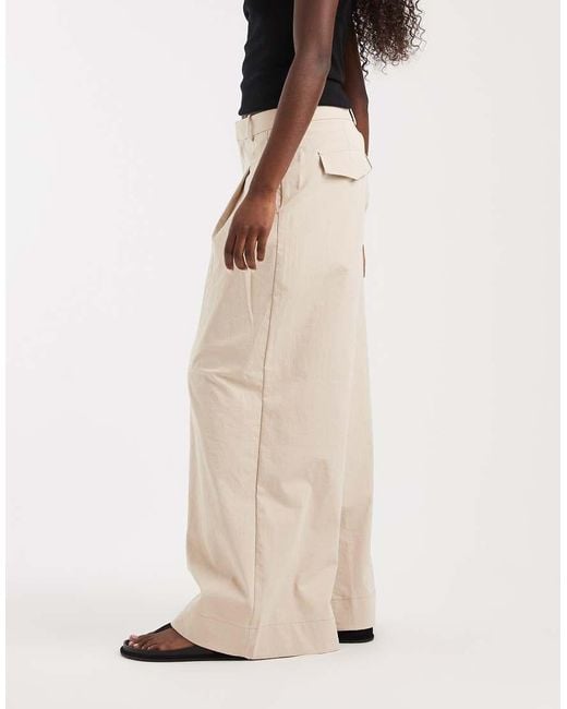 Vero Moda Natural Deep Pleat Detail Wide Leg Tailored Trouser