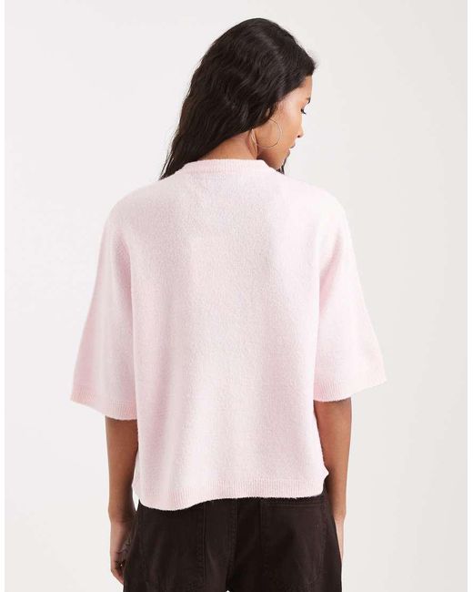 ONLY Pink Tie Front Short Sleeve Boxy Knitted Top