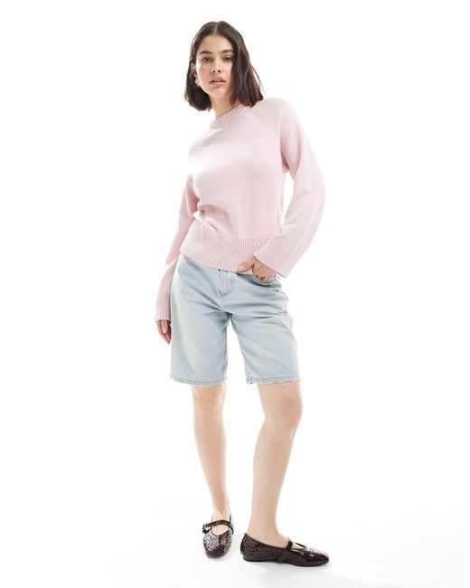 ASOS Pink Knitted Crew Neck Jumper With Raglan Sleeve