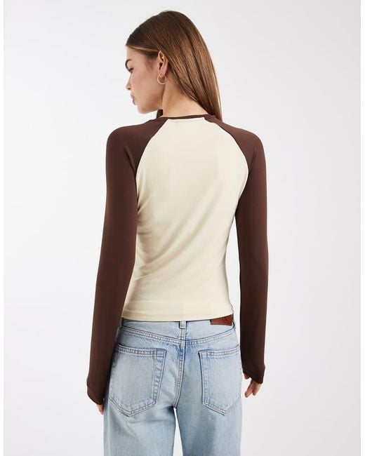 ASOS Blue Long Sleeve Contrast Top Buttermilk And Chocolate