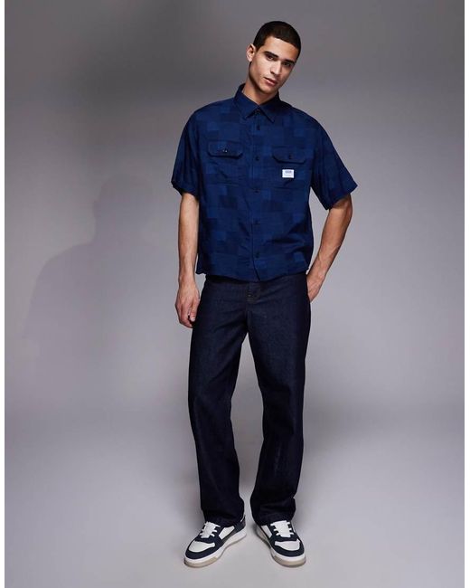 HUGO Blue Oversized Patterned Shirt for men
