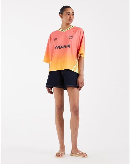 ASOS Orange Oversized V Neck Football T-shirt With Embroidered Graphic