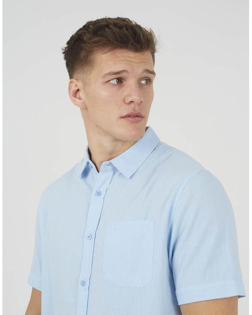Brave Soul Blue Short Sleeve Button-Up Shirt With Chest Pocket for men