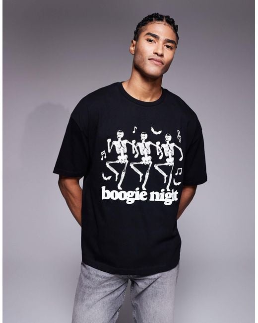 ASOS Blue Halloween Boxy Oversized T-shirt With Dancing Skeleton Graphic for men