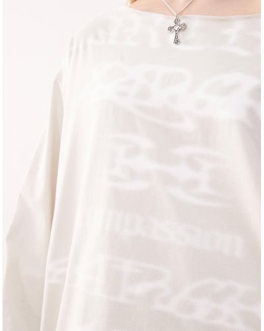 Weekday Pink Slash Neck Long Sleeve Top With Text Graphic Prints