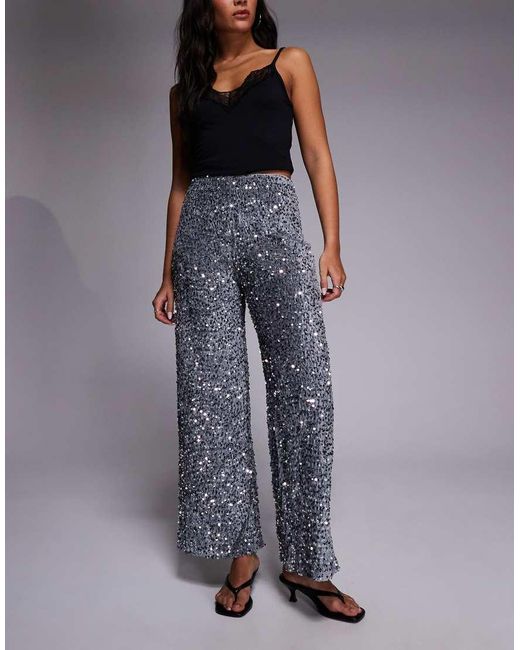 River Island Blue Sequin Pull On Trousers