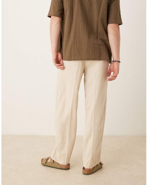 Abercrombie & Fitch Ruimvallende Broek Van Linnenmix in het Natural voor heren