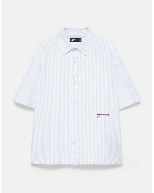 Pull&Bear Gray Striped Short Sleeve Shirt for men