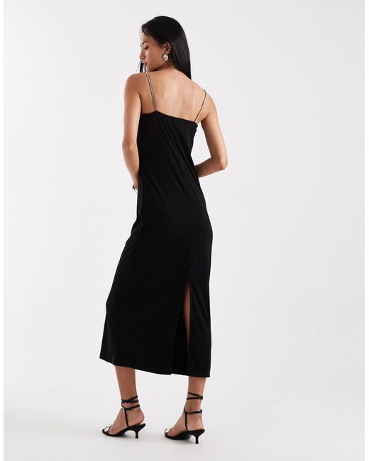 Vero Moda Black Slinky Jersey Midi Dress With Diamante Embellished Cami Straps