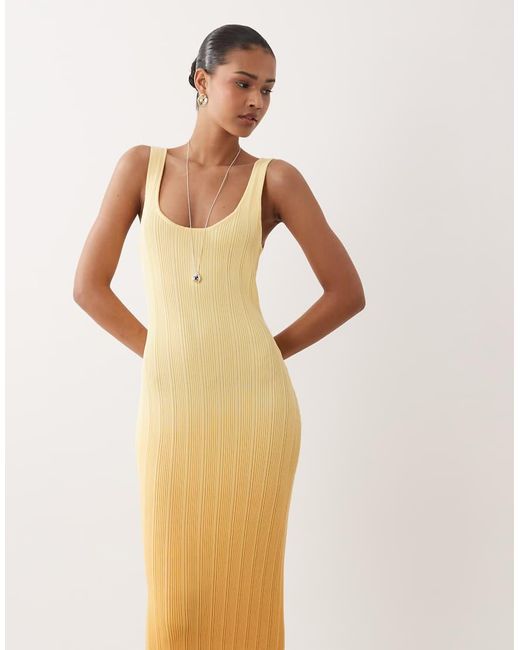 SNDY'S Natural Ribbed Knit Scoop Neck Sleeveless Bodycon Maxi Dress