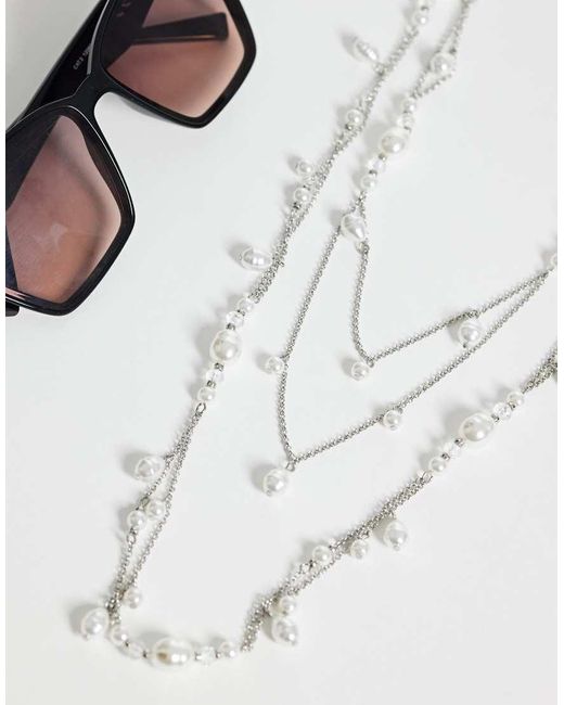 Reclaimed Vintage White Long Line Layered Pearl Necklace