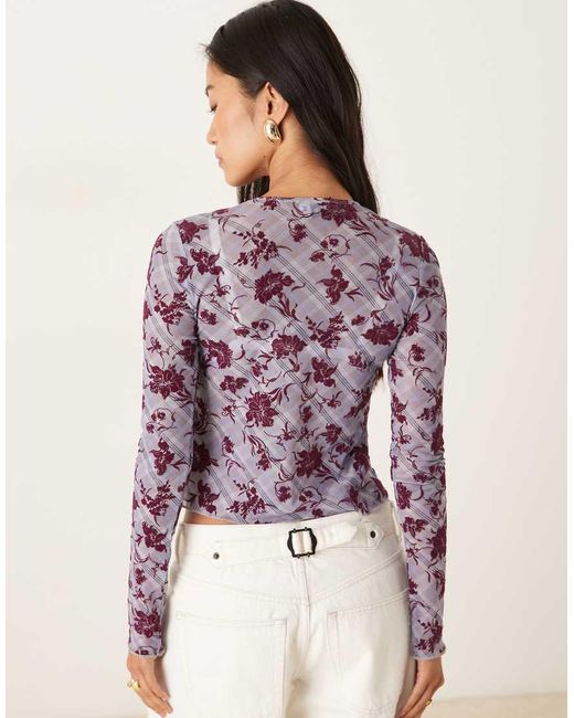 Motel Purple Kahula Long Sleeve Lotus Flock Top