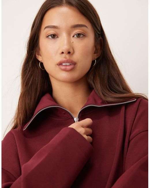 ASOS Red Interlock Half Zip Sweatshirt