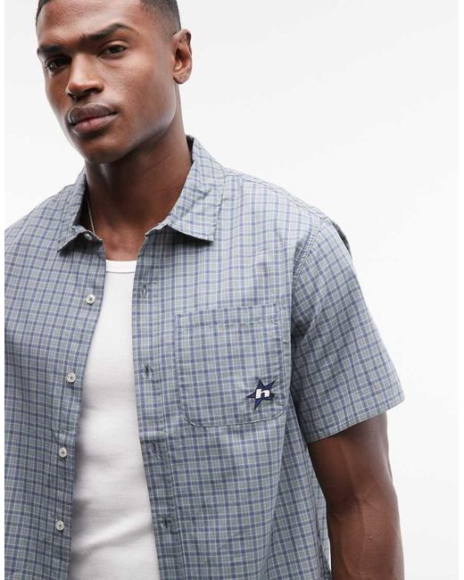 Huf Gray Star Logo Micro Check Shirt for men