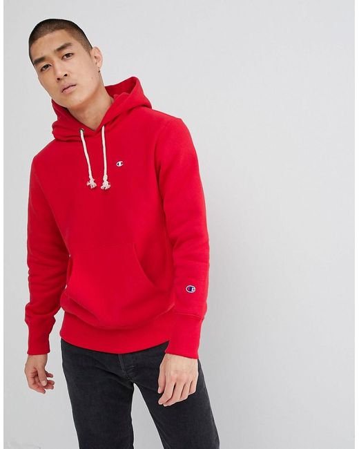 Champion Cotton Reverse Weave Hoodie With Small Logo In Red For