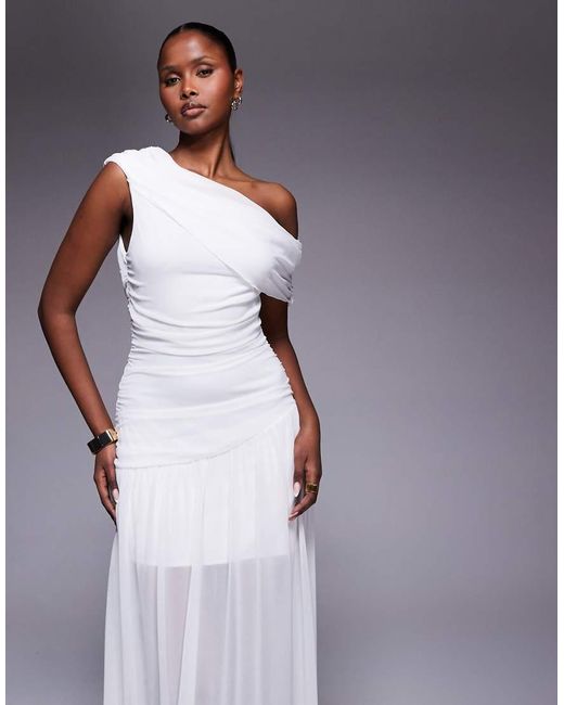Fashionkilla Purple Exclusive Off The Shoulder Asymmetric Chiffon Maxi Dress With Gathered Sheer Hem