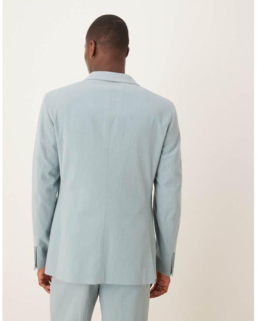 Chaqueta De Traje De Corte Slim Con Doble Botonadura De Tejido Texturizado Efecto Rugoso De ASOS de hombre de color Blue