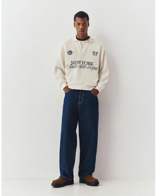 Pull&Bear Natural Embroidered New York Polo Shirt for men