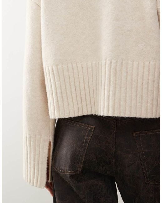 Monki Natural Crew Neck Knitted Jumper With Ribbed Cuffs And Hem Detail