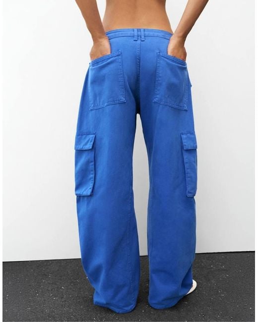 Pull&Bear Blue Balloon Fit Cargo Trousers