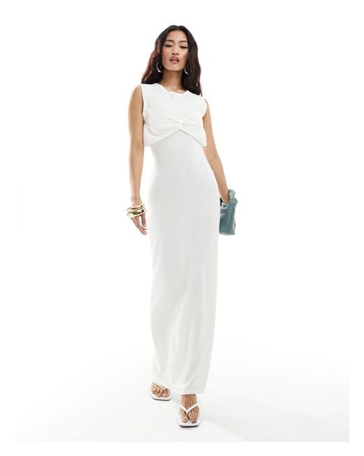 4th & Reckless White Semi Sheer Twist Bust Detail Maxi Dress With Front Seam
