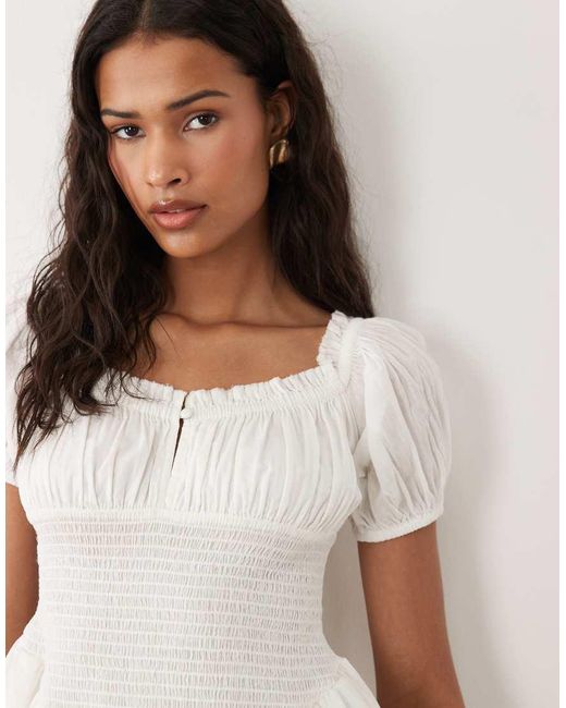 ASOS White Shirred Playsuit With Ruffle Shorts