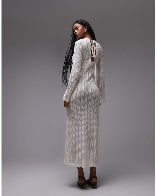 & Other Stories Gray Crochet Knit Maxi Dress With Open Tie-back
