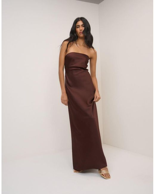 Nobody's Child Brown Arden Satin Bandeau Sleeveless Maxi Dress