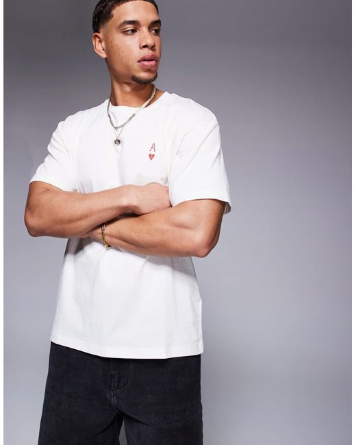 ADPT White Oversized T-shirt With Ace Of Hearts Backprint for men
