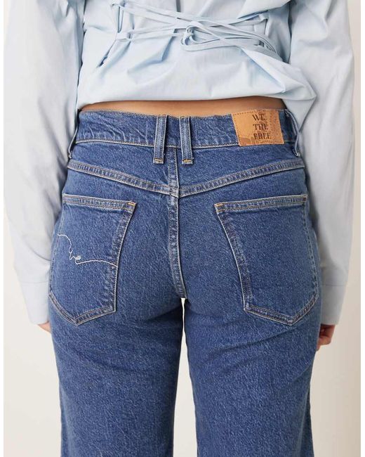 Free People Blue Risk Taker Mid-rise Straight Leg Jeans
