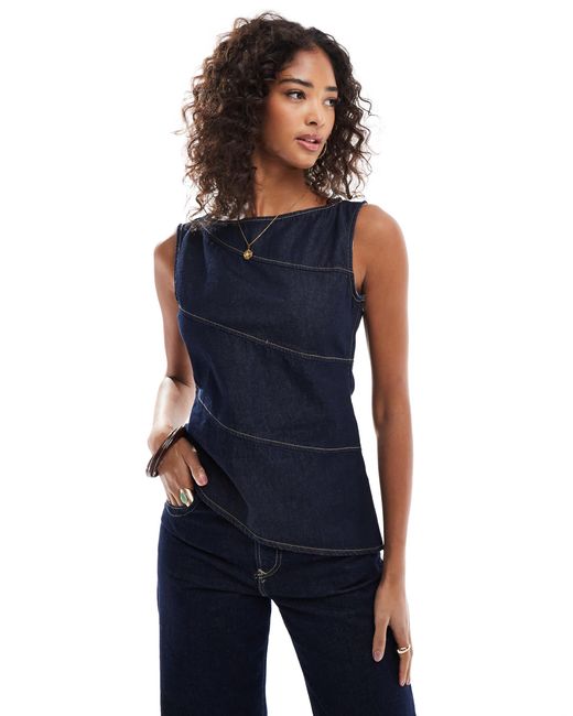 ASOS Blue Asymmetric Denim Top With Exposed Seams