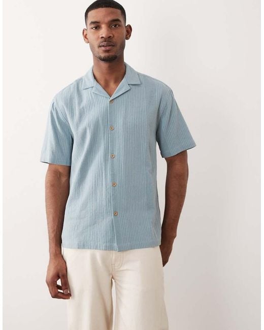 ASOS Blue Relaxed Revere Shirt With Stripe Jacquard for men