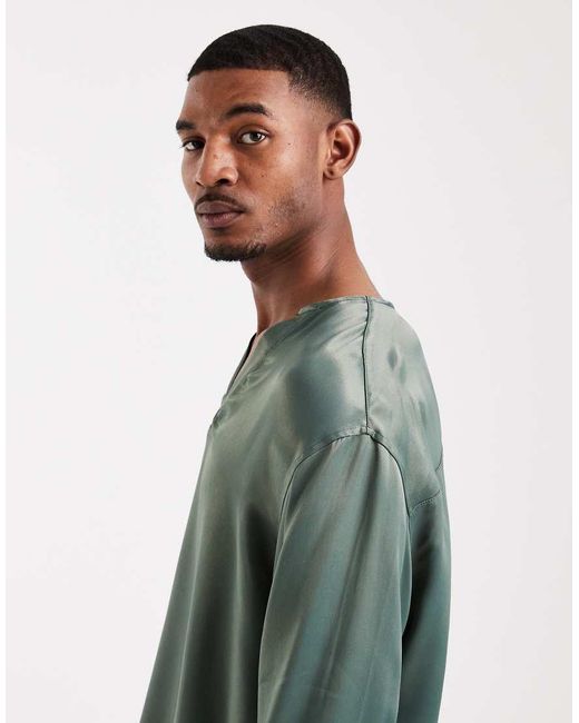 ASOS Green Oversized Overhead Satin Shirt for men