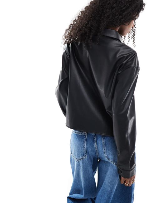 ASOS Black Spliced Volume Leather Look Shirt