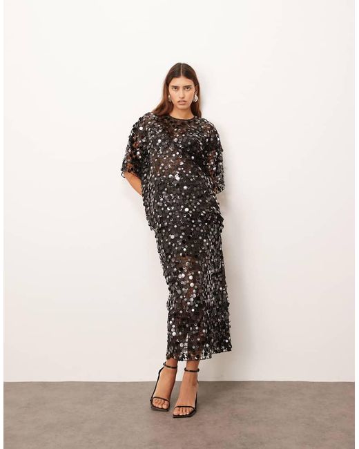 ARRANGE Natural Sheer Grid Sequin Maxi Skirt Co Ord