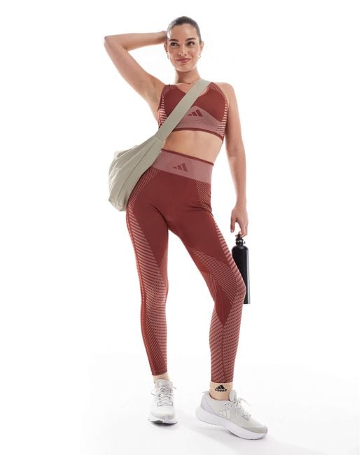 Adidas training - legging 7/8ème sans coutures - bordeaux Adidas Originals en coloris Red