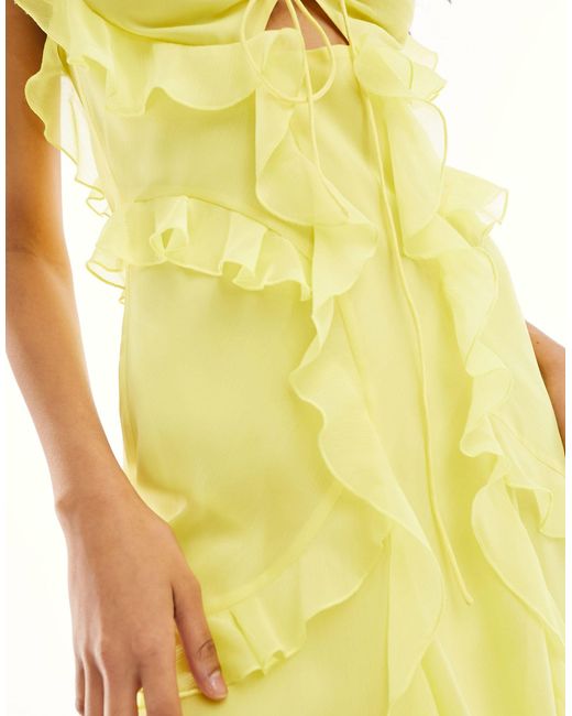 ASOS Yellow Halter Ruffle Mini Dress With Cut Out Detail
