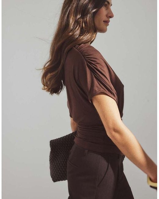 NA-KD Brown Soft Line Draped Top