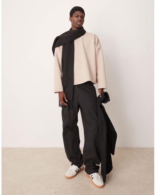 ASOS – kastiges super-oversize-sweatshirt aus strukturiertem fleece in Natural für Herren