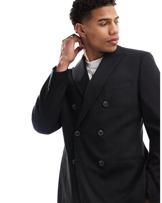 ASOS Blue Slim Double Breasted Suit Jacket for men