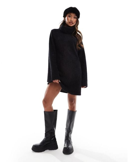 ASOS Black Supersoft Fluffy Roll Neck Mini Jumper Dress