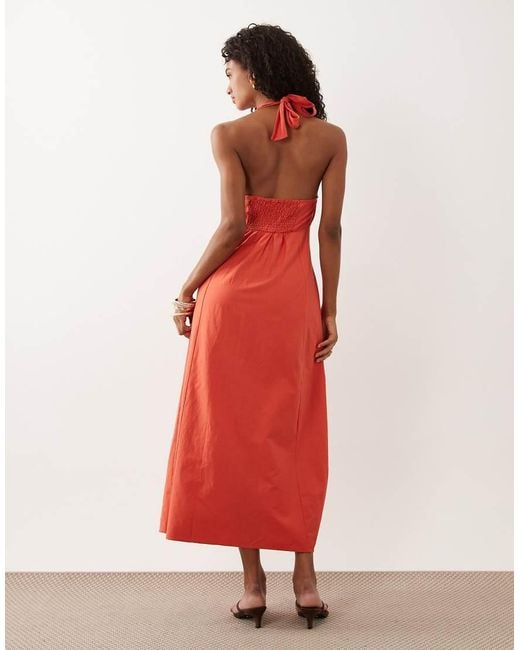 New Look Red Halter Neck Seam Detail Midi Dress