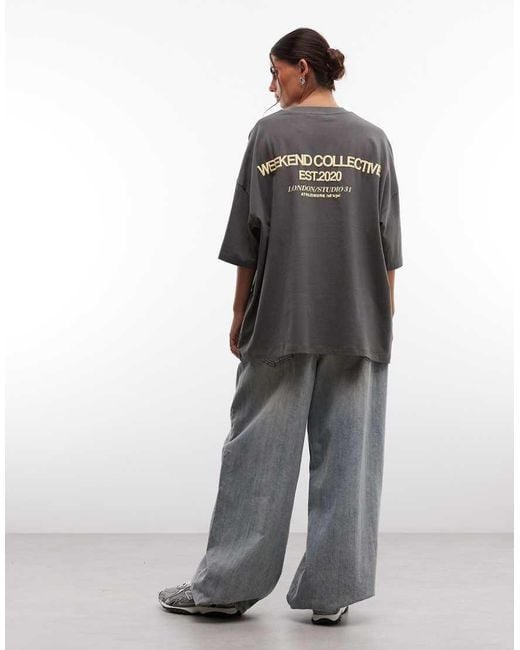 ASOS Gray Weekend Collective Icon Oversized T-Shirt With Bold Font Back Graphic